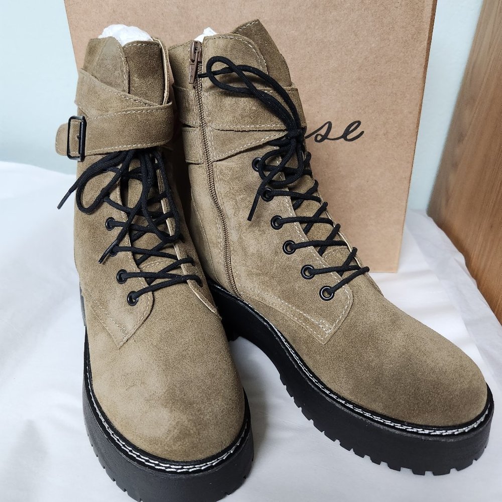 Matisse Nib Hunter Suede Over Ankle Lug Boots Zip Lace Combat Vibe